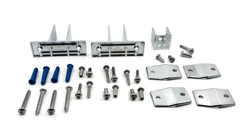 Harris Hardware Two Polished Chrome Die Cast Zamac Two Ear Brackets  4 Alcove Clips and 1 'U' Bracket for 1 in. Panels with Fasteners - Image 2